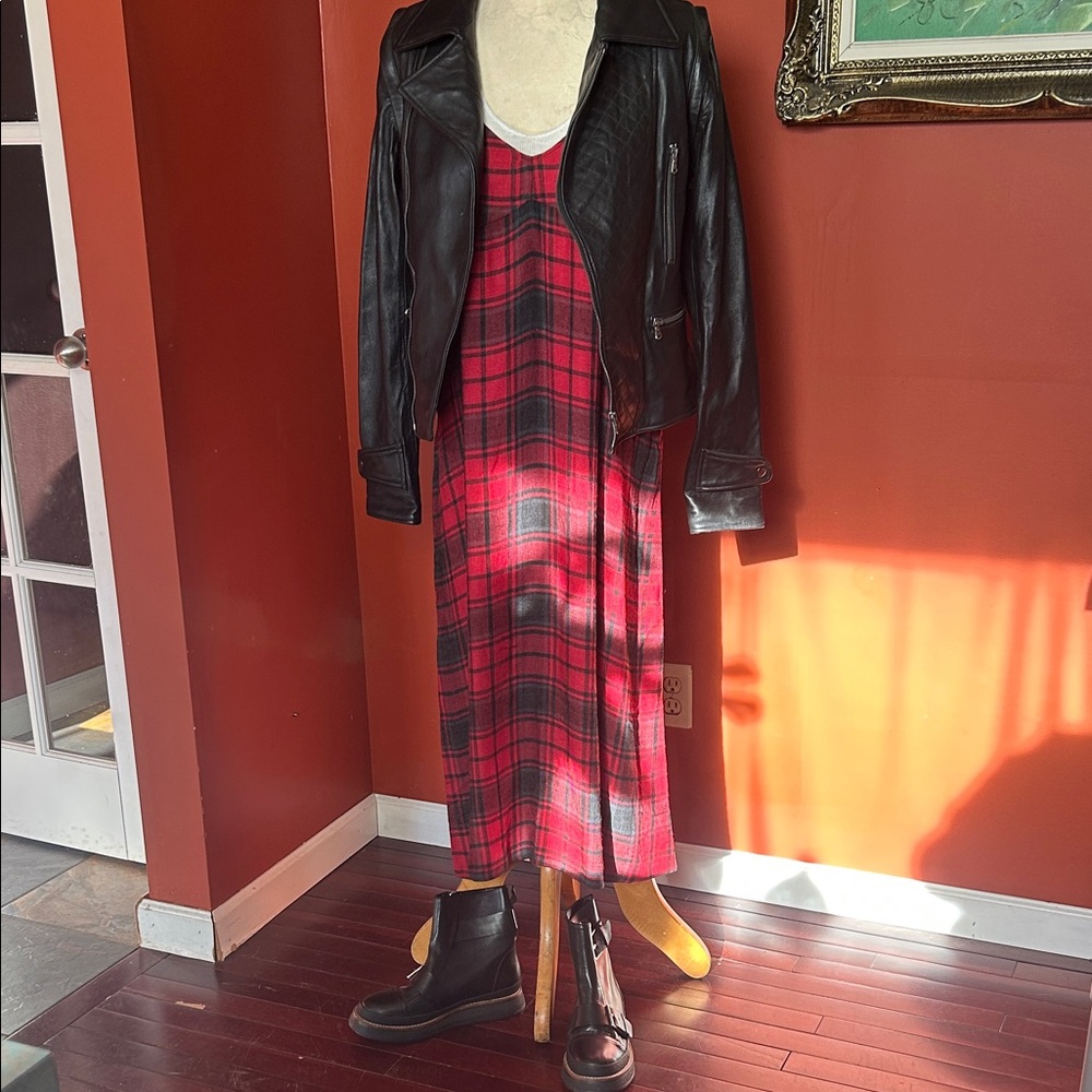Zara Red and Dark Grey Plaid Maxi Dress